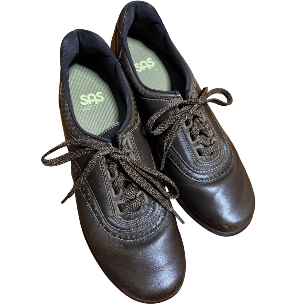 SAS Walk Easy Brown Leather Walking Shoes Womens 9 S Comfort Sneakers